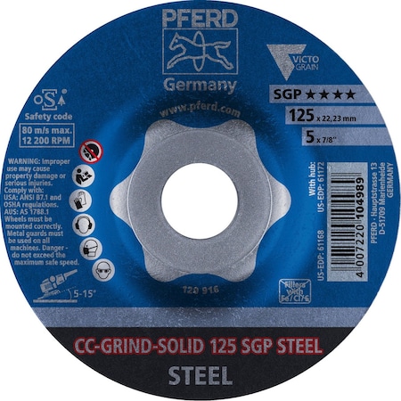 Pferd 61168 5in CC-Grind Solid - 7/8in A.H. - SGP Steel Victograin 61168-PFERD